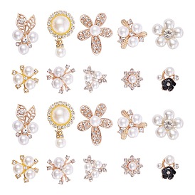 20Pcs 10 Style Alloy Cabochons, with Plastic Imitation Pearl & Crystal Glass Rhinestone, Flower