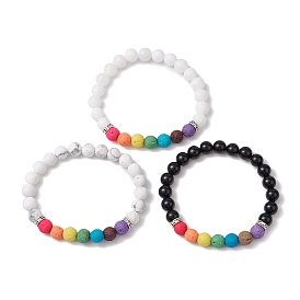 3Pcs Chakra Round Natural Gemstone Beads Stretch Bracelet Sets for Women, Dye