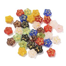 Baking Paint Mixed Styles Glass Beads, Golden Metal Enlaced, Flower