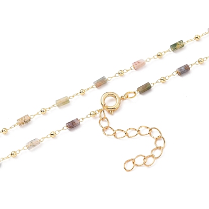 Fabrication de collier de chaînes de perles faites à la main en agate naturelle, avec épingles à œil en laiton et fermoirs à ressort, colonne