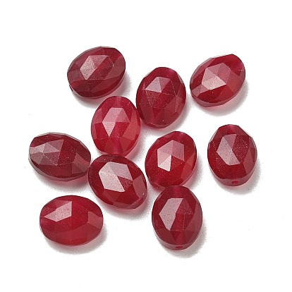 Крашеные натуральный белый нефрит бисер, граненые, овальные