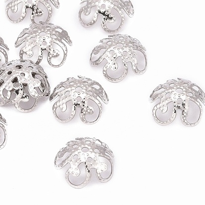 201 нержавеющая сталь 5 -лепестковые цветочные ажурные причудливые шапочки для бусинок., 10x5 мм, отверстие : 1 мм