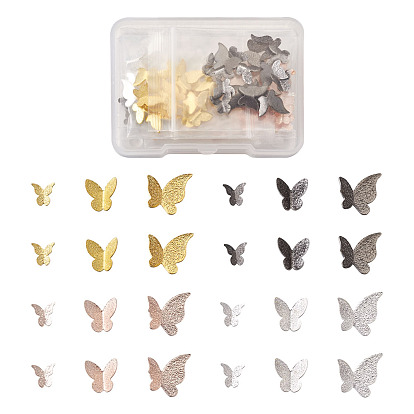 Текстурированные кабошоны из сплава, аксессуары для украшения ногтей для женщин, бабочка, бронзовое и золотисто-розовое золото и серебро