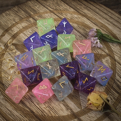 3Pcs Resin Polyhedral Dice, Rune Roleplaying Dice, Glitter Astrology Dice