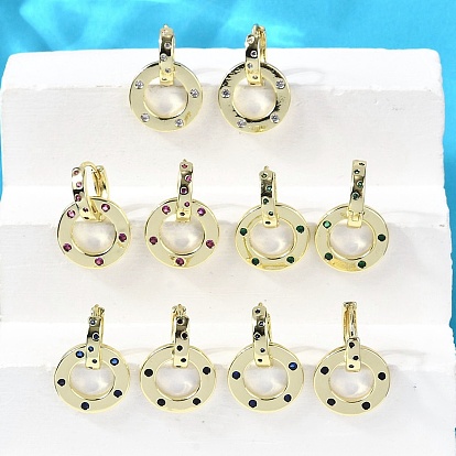 Плоские круглые серьги-кольца из латуни с микропаве из кубического циркония, стойки покрытие, прочное покрытие, без кадмия и без свинца, реальный 18 k позолоченный