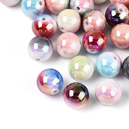 Непрозрачные акриловые бусины с УФ-покрытием, радужный, круглые, два тона