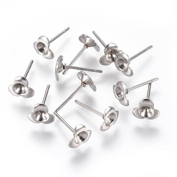 304 Stainless Steel Ear Stud Components, For Pointed Back Rivoli Rhinestone, Flower