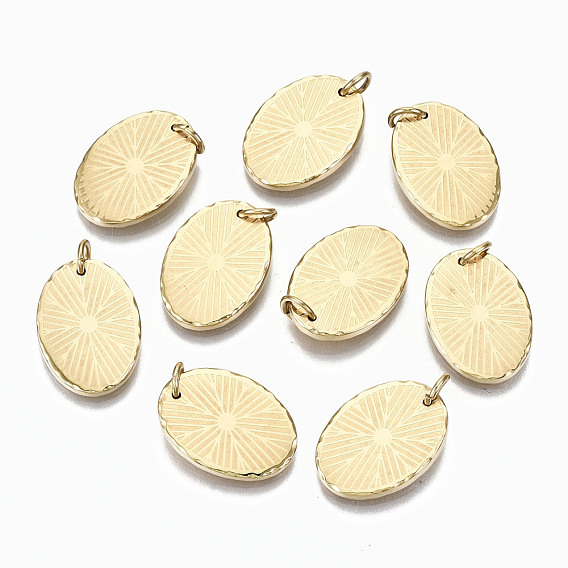 304 Edelstahl Anhänger, mit Ringe springen, oval mit Muster