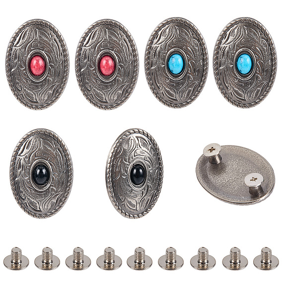 Легкие декоративные заклепки, с синтетической бирюзой и железными винтами, для кошелька, , овальные, античное серебро