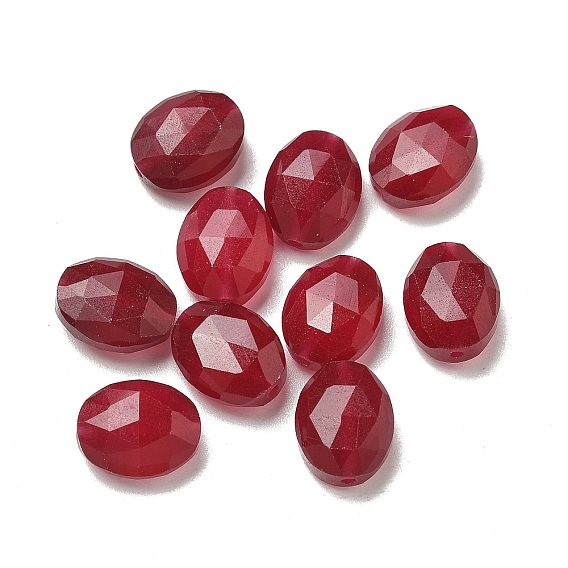 Крашеные натуральный белый нефрит бисер, граненые, овальные