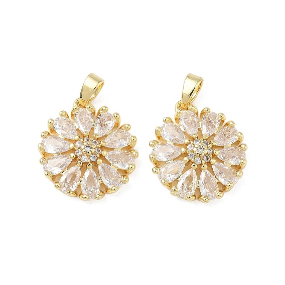 Латунные микро проложить кубического циркония подвески, формы цветка, без свинца и без кадмия, долговечный, стойки покрытие