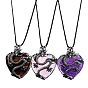 Gemstone Metal Dragon Wrapped Pendants, Heart Charms, Antique Silver