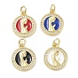 Micro pavé de zircone cubique transparent en laiton avec pendentifs en émail, plat rond avec breloques vierge marie, or
