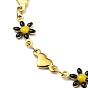 Enamel Flower & Heart Link Chain Bracelet, Vacuum Plating Golden 201 Stainless Steel Bracelet