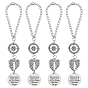 4Pcs Alloy Car Pendant Decorations, Flat Round with Word & Heart Wing & Compass