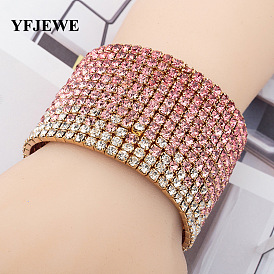 Sparkling Multi-Row Elastic Bracelet with Gradual Diamond Crystals for Women