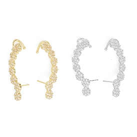 Rack Plating Brass Cubic Zirconia Stud Earrings, Long-Lasting Plated Cuff Earrings for Women, Lead Free & Cadmium Free