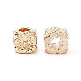 Rack Plating Alloy Beads, Long-Lasting Plated, Cadmium Free & Lead Free, Cube with Flower