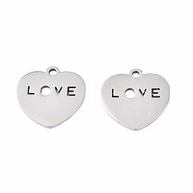201 Stainless Steel Charms, Heart with Word
