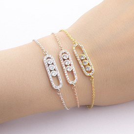 Rose Gold Geometric Bracelet with Three Sparkling Diamonds - Stainless Steel Clasp, Wedding Jewelry Fashionable