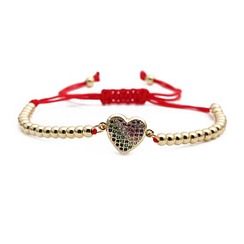 Bracelet réglable coeur coloré avec pierres de zircone pour femme