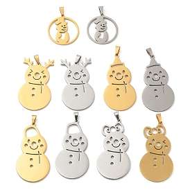 Christmas Theme 304 Stainless Steel Pendants, Laser Cut, Snowman Charm