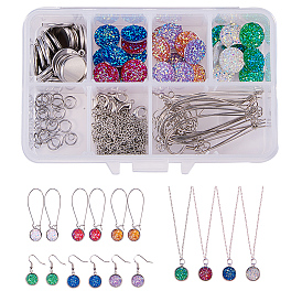 SUNNYCLUE DIY Earring Making, 304 Stainless Steel Pendant Cabochon Settings and Jump Rings, Resin Cabochons and Brass Cable Chains