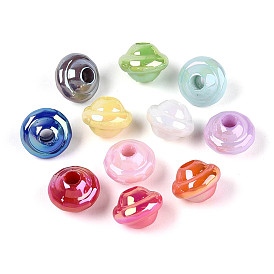 Непрозрачные акриловые бусины с УФ-покрытием, радужный, летающая тарелка