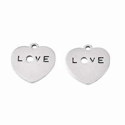 201 Stainless Steel Charms, Heart with Word