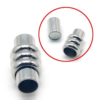 304 Stainless Steel Magnetic Clasps with Glue-in Ends, Column, 20x10mm, Hole: 6mm