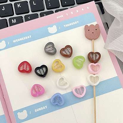 Прозрачного акрилового Европейский бисером, бусины с большим отверстием, бусина в бусине, сердце, с блеском порошок