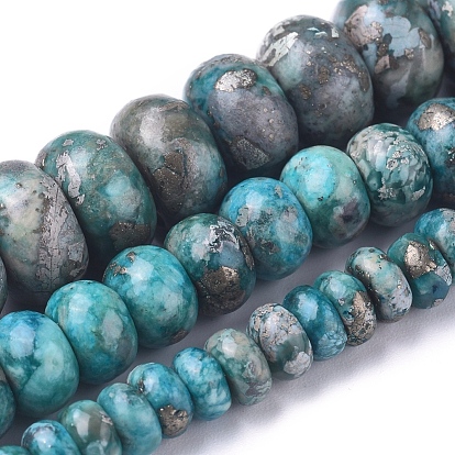 Brins de perles de pyrite africaines synthétiques, teint, rondelle