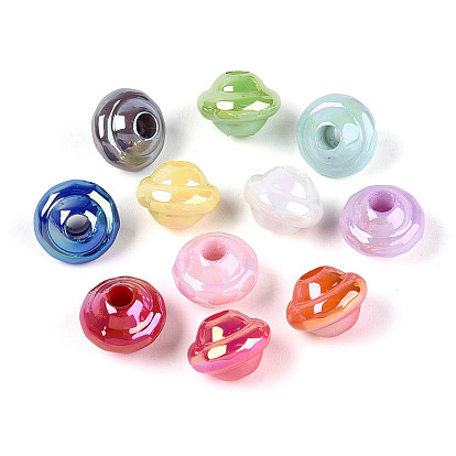 Непрозрачные акриловые бусины с УФ-покрытием, радужный, летающая тарелка