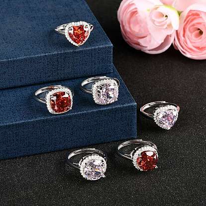 925 Кольца из стерлингового серебра с паве из кубических цирконий, Реальная платина