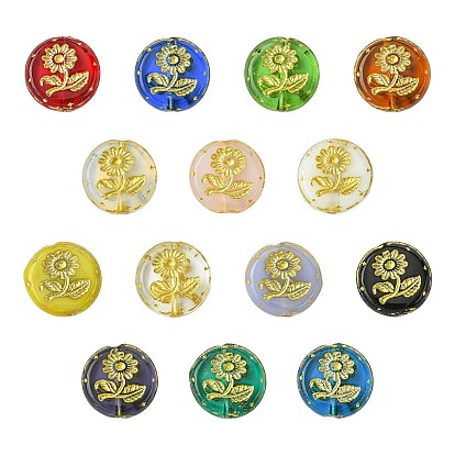 14 шт 14 стили ручной работы бусины лэмпворк, плоские круглые с цветочным узором, золотой металл обвитыми