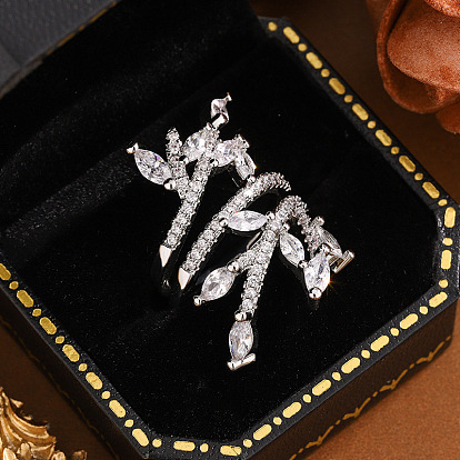 Латунные кольца-манжеты с микропаве из прозрачных кубических цирконий, лист