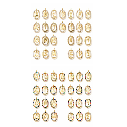 Латунные микро проложить кубического циркония подвески, без кадмия, без никеля и без свинца, реальный 18 k позолоченный, овал с подвесками в виде букв