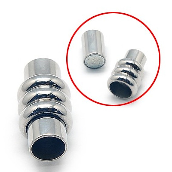 304 Stainless Steel Magnetic Clasps with Glue-in Ends, Column, 20x10mm, Hole: 6mm