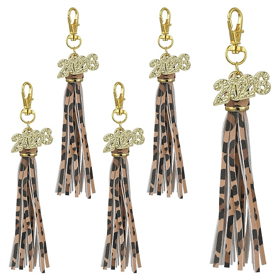 5Pcs PU Leather Tassel & Alloy Pendant Decorations, with Alloy Swivel Lobster Claw Clasps