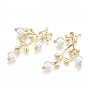 Brass Pendants, Real 18K Gold Plated, with ABS Plastic Imitation Pearl, Branch, Creamy White