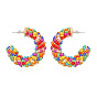 Colorful Beaded C-shaped Earrings with Hand-woven Wrapping and Retro Charm