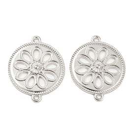Alloy Connector Charms, Cadmium Free & Lead Free, Flat Round with Hollow Flower Links