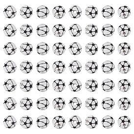 60шт окрашенные европейские бусины из натурального дерева, бусины с большим отверстием, напечатанный, футбол