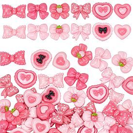 48Pcs 12 Styles Opaque Resin Cabochons, Heart & Bowknot