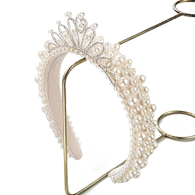 Imitation Pearls Decor Pleated Cloth Headbands with Crown, Simple Lady Hair Accessories