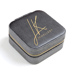 Cajas cuadradas de terciopelo con cremallera para joyería, joyero portátil de viaje con espejo, para collar, anillo, pendiente, colgante, estuche de almacenamiento