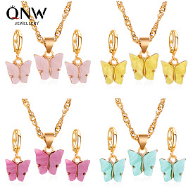 Acrylic Butterfly Necklace and Earring Set - Fashionable 2-Piece Jewelry Collection