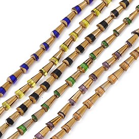 Electroplate Glass Beads Strands, Half Rainbow Plated, Faceted Cone