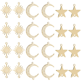 24 шт. 3 стили латунные соединители, долговечный, солнце и луна и звезда