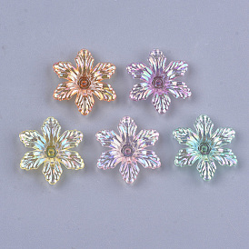 Transparent Acrylic Bead Caps, AB Color, 6-Petal Flower